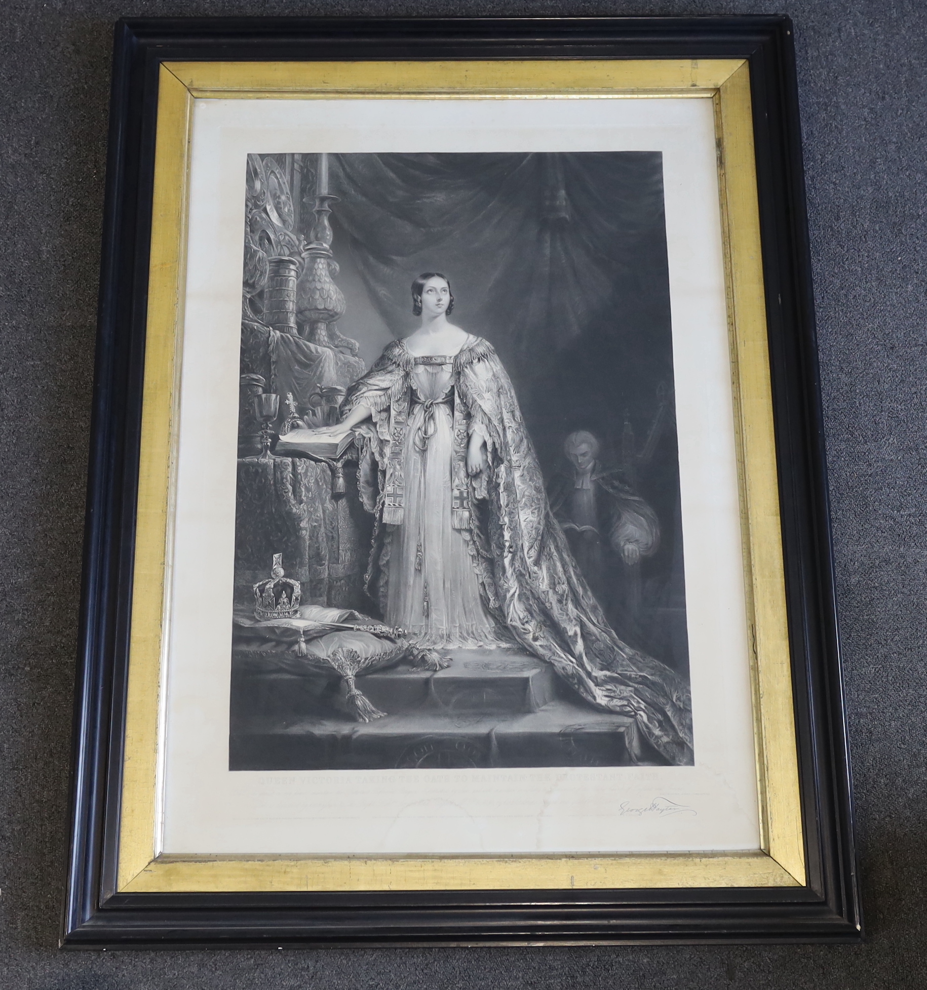 William Henry Egleton after Sir George Hayter, engraving, 'Queen Victoria taking the oath to maintain the protestant faith', published by Henry Graves 1853, sheet overall 94 x 65cm